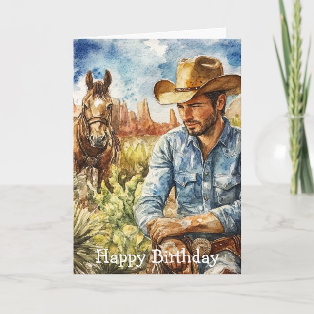 Watercolour Cowboy in Desert Card (Front)