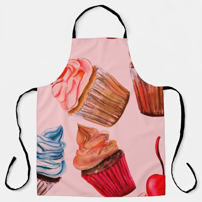Watercolour cupcakes seamless background pattern,  apron (Front)
