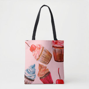 Watercolour cupcakes seamless background pattern, tote bag