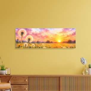 Watercolour Dandelions at Sunset Meadow Landscape Canvas Print