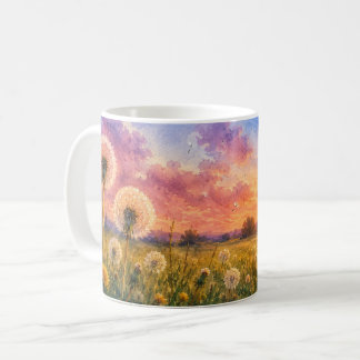 Watercolour Dandelions at Sunset Meadow Landscape  Coffee Mug