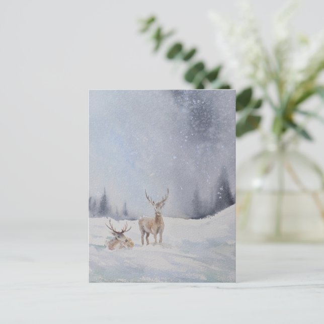 Watercolour Deer Christmas Postcard – Festive  (Standing Front)