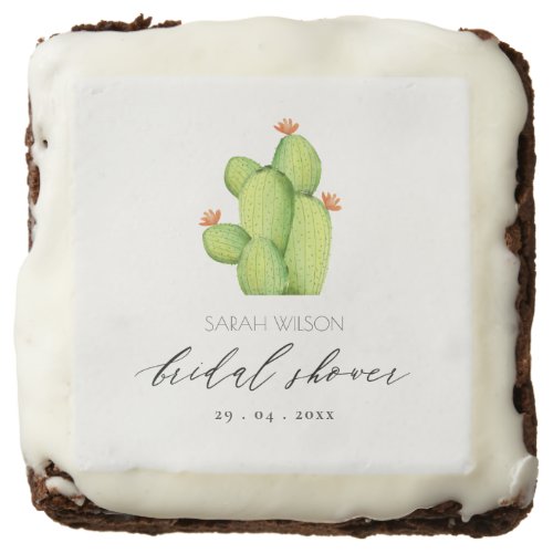 WATERCOLOUR DESERT CACTUS FLOWER  BRIDAL SHOWER CHOCOLATE BROWNIE