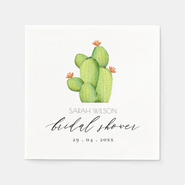 WATERCOLOUR DESERT CACTUS FLOWER BRIDAL SHOWER NAPKINS (Front)