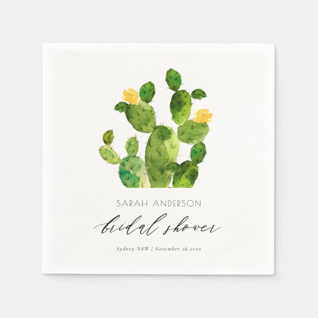 WATERCOLOUR DESERT CACTUS FLOWER BRIDAL SHOWER PAPER NAPKINS (Front)