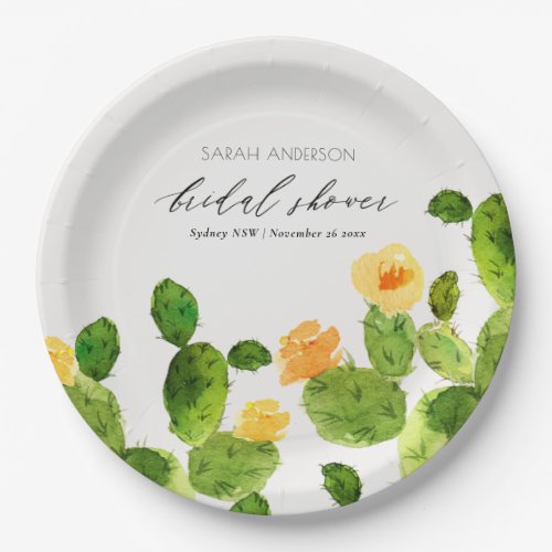 WATERCOLOUR DESERT CACTUS FLOWER  BRIDAL SHOWER PAPER PLATES