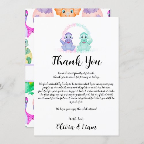 Watercolour Dinosaur Gender Reveal Thank You Card