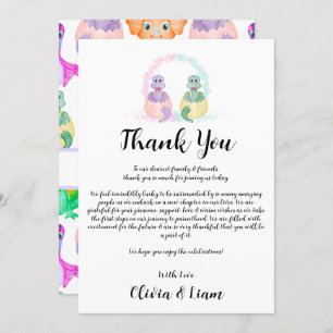 Watercolour Dinosaur Gender Reveal Thank You Card