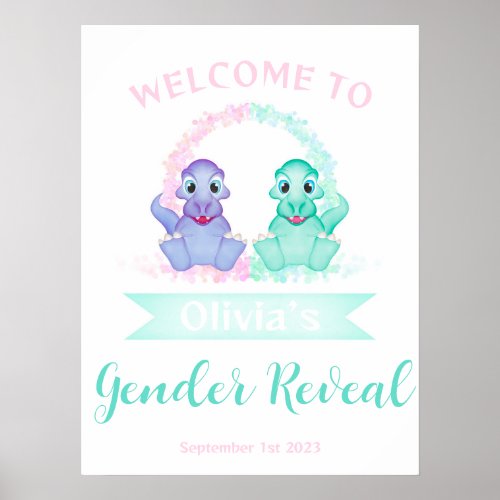 Watercolour Dinosaur Gender Reveal Welcome Sign