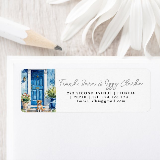 watercolour dog pet front door elegant wedding label (Insitu)