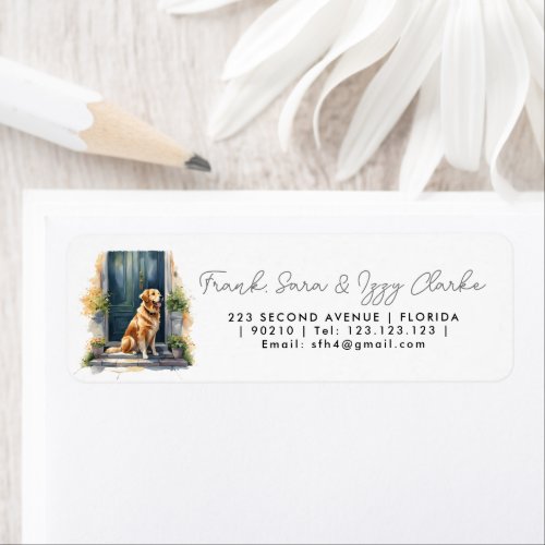 watercolour dog pet front door elegant wedding label