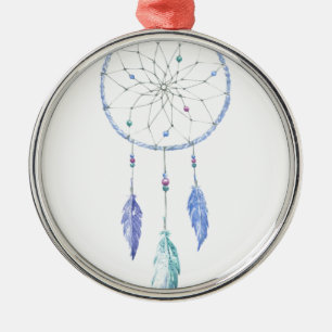 Watercolour Dreamcatcher with 3 Feathers Metal Ornament