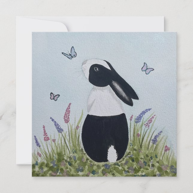 Watercolour Dutch Bunny Rabbit Card (Front)