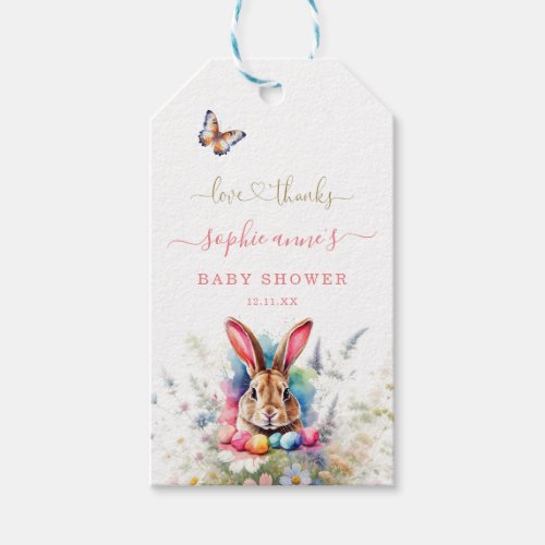 Watercolour Easter Wildflowers Bunny Baby Shower Gift Tags