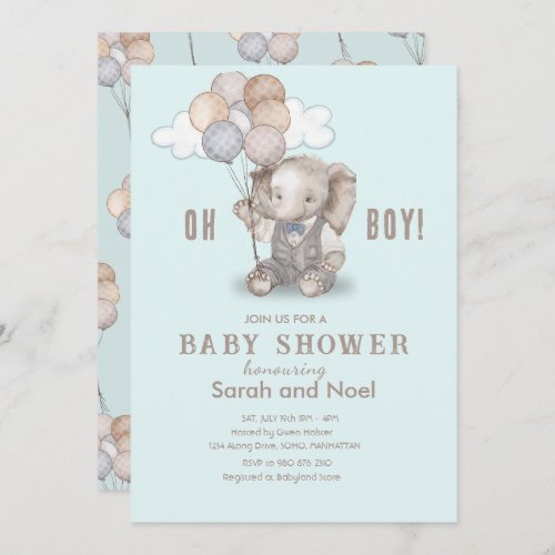 Watercolour Elephant Baby Shower Invitation