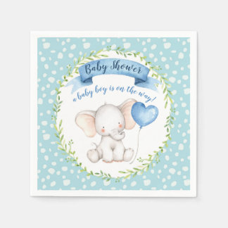 Watercolour Elephant Blue Baby Shower NAPKIN