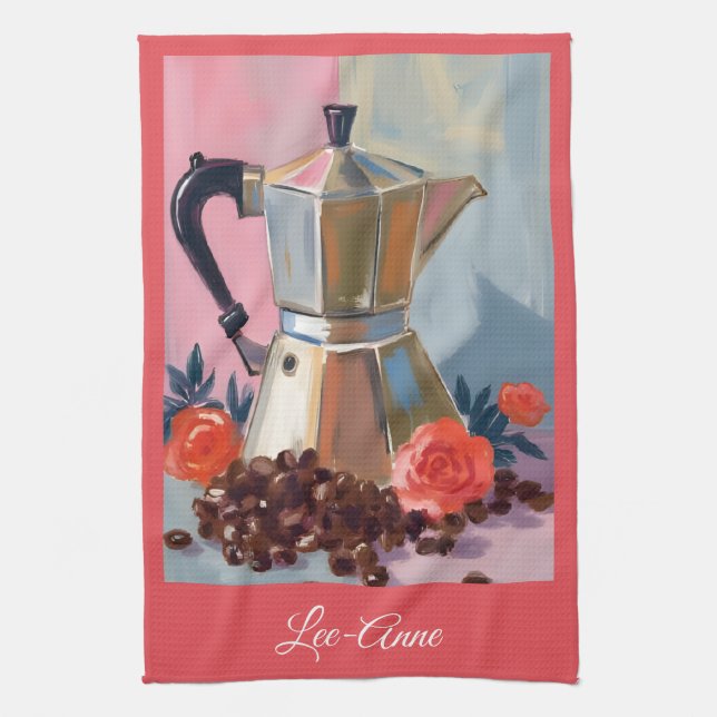 Watercolour Espresso Pot Art Kitchen Towel (Vertical)
