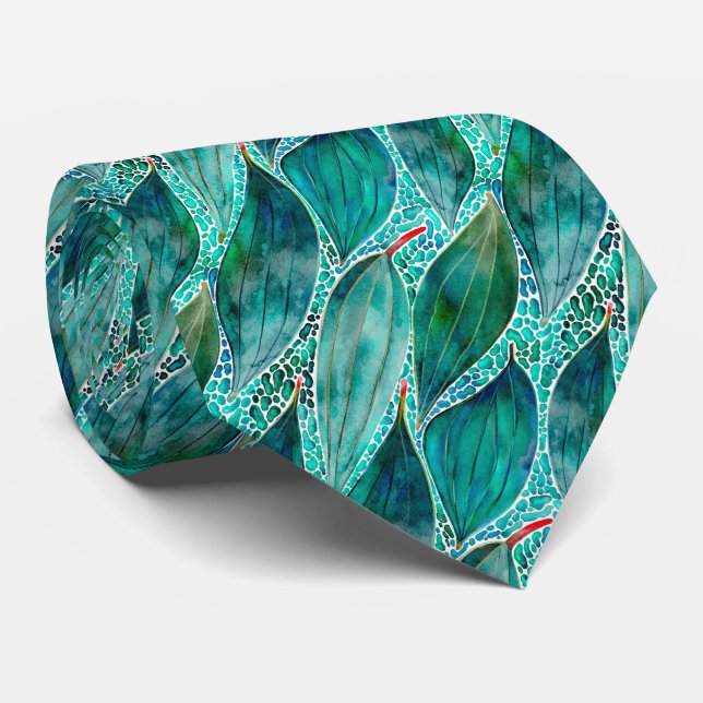 Watercolour Eucalyptus Blue River Leaves Neck Tie (Rolled)