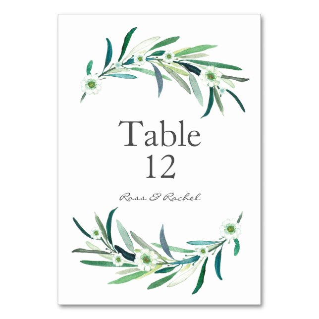 Watercolour Eucalyptus Floral Wedding table cards (Front)