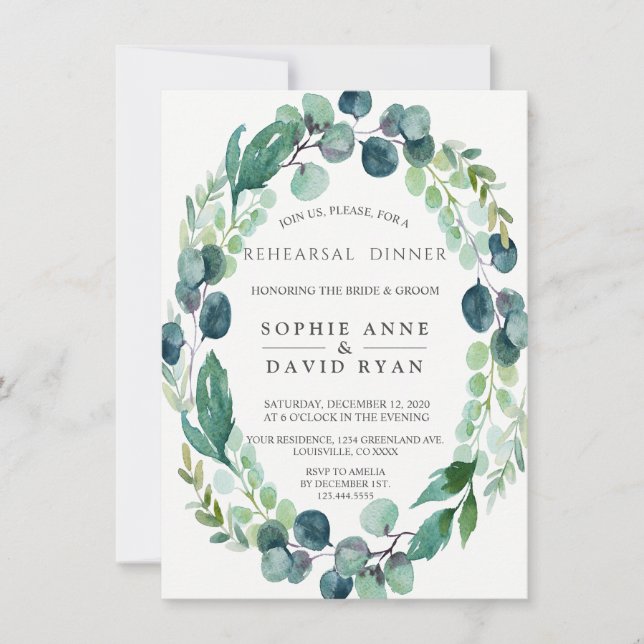 Watercolour Eucalyptus Foliage Rehearsal Dinner Invitation (Front)