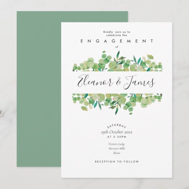 Watercolour Eucalyptus Greenery Engagement Invitation (Front/Back)
