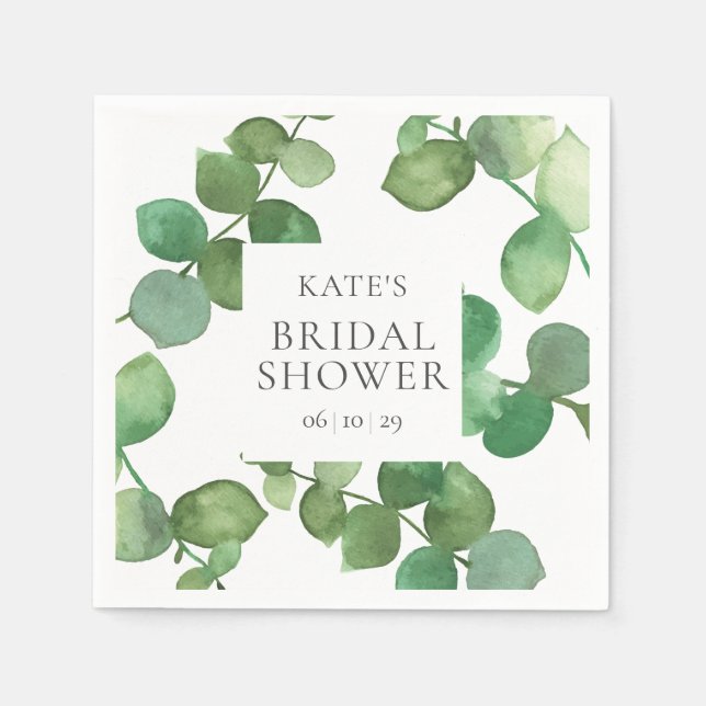 Watercolour Eucalyptus Leaves Bridal Shower Napkins (Front)