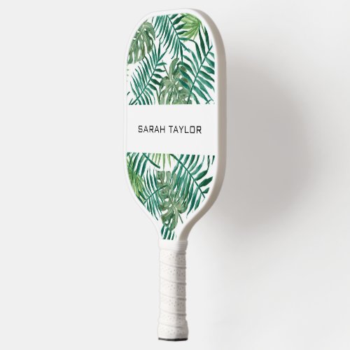  Watercolour Exotic Tropical Palm Leaves Greenery  Pickleball Paddle