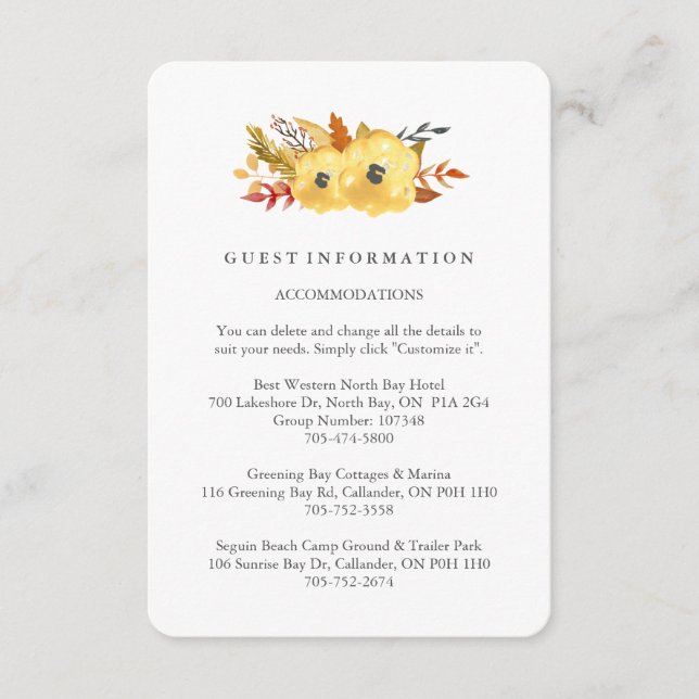 Watercolour Fall Guest Information Cards (Front)