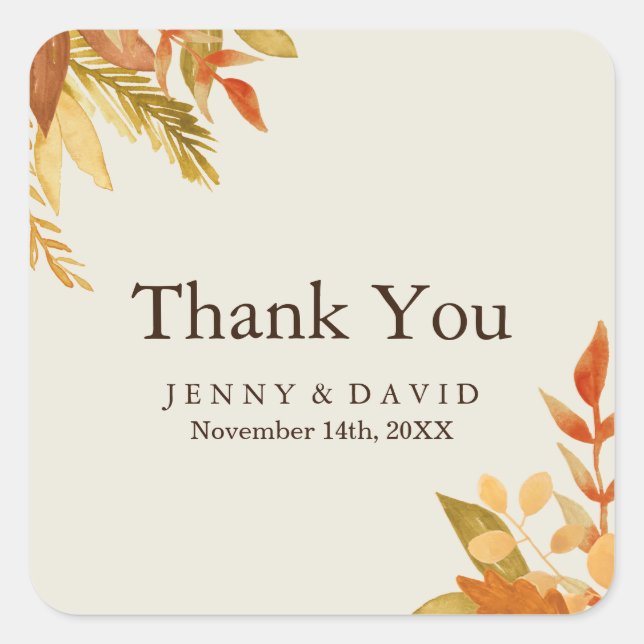 Watercolour Fall Thank You Stickers (Front)