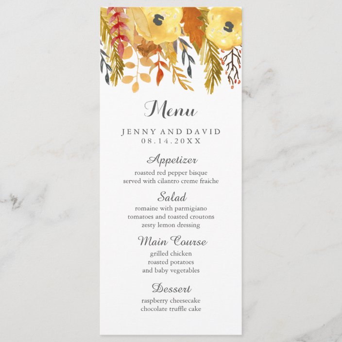 Watercolour Fall Wedding Menu Zazzle Com