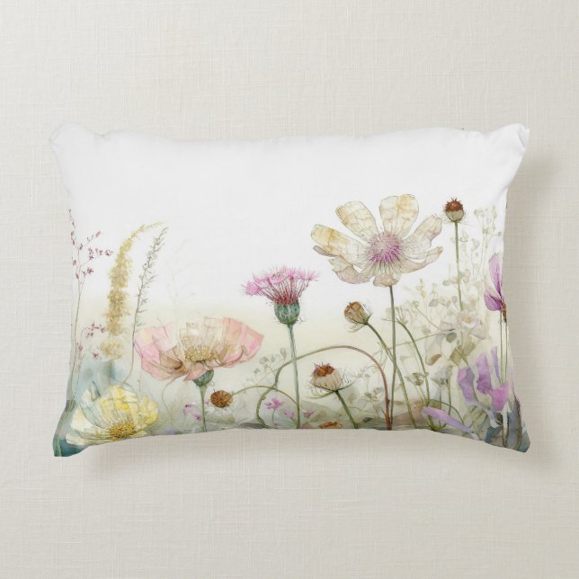  Watercolour field of wild flowers  Accent Pillow (Front)