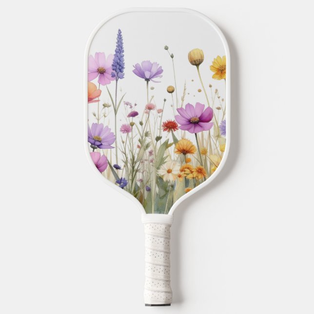 Watercolour field of wildflowers  pickleball paddle (Front)