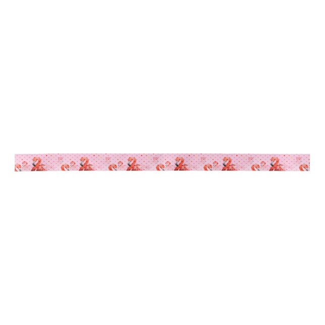 Watercolour Flamingo Pattern Satin Ribbon (Front)