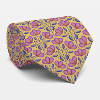 Watercolour Flora Motif Tie Ocher