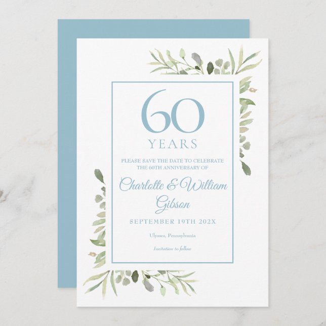 Watercolour Floral 60th Anniversary Save the Date Invitation (Front/Back)