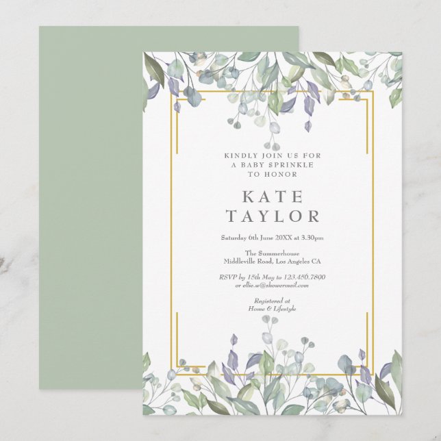 Watercolour Floral Baby Sprinkle/Shower/Couples Invitation (Front/Back)