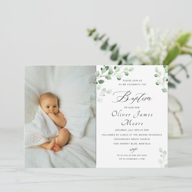 Watercolour Floral Baptism Invitation (Standing Front)