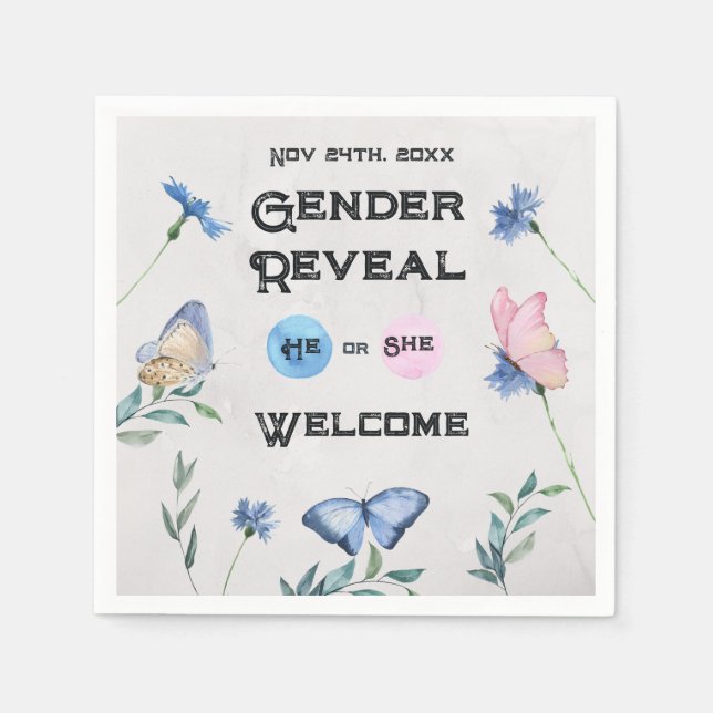 Watercolour Floral Butterfly Enclosure Card Napkins (Front)