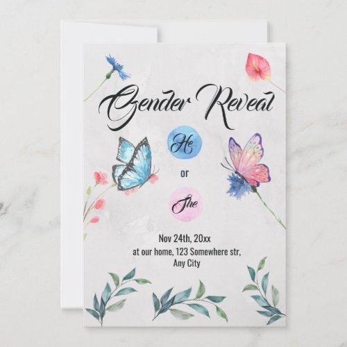 Watercolour Floral Butterfly Invitation