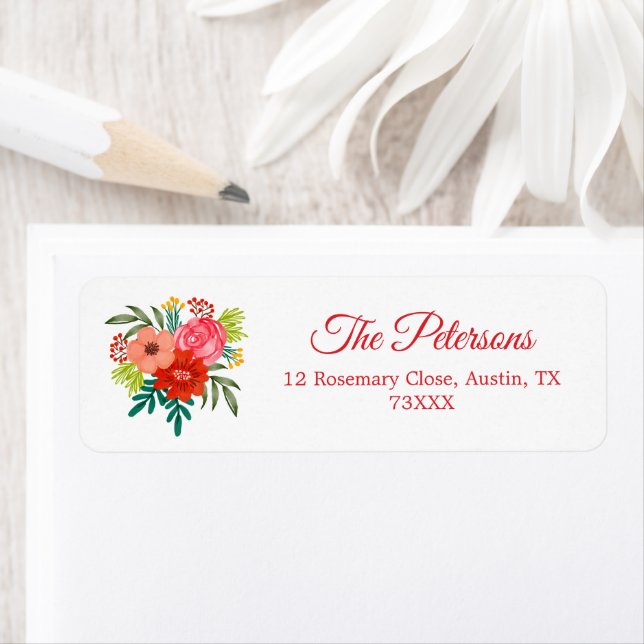 Watercolour Floral Christmas Address Label (Insitu)