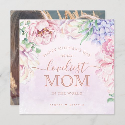 Watercolour Floral Happy Mothers Day Photo Card