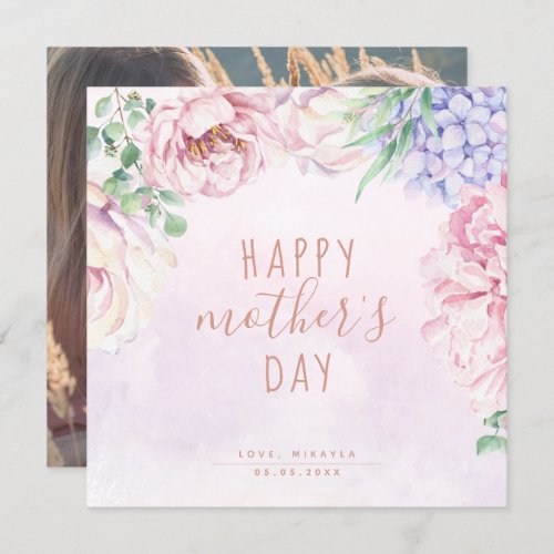 Watercolour Floral Happy Mothers Day photo card