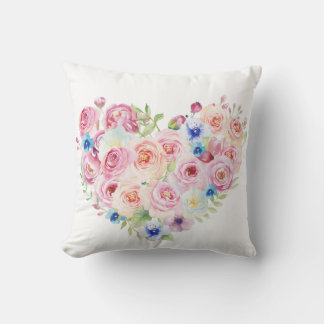 Watercolour Floral Heart Throw Cushion