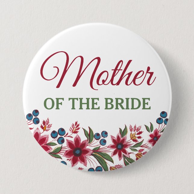 Watercolour Floral Mother Of The Bride Button (Front)