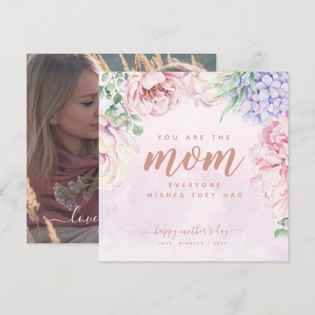 Watercolour Floral Mother's Day Photo Flat Card (Front/Back)