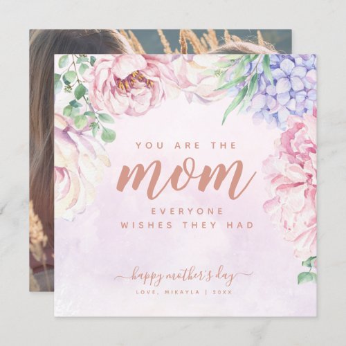 Watercolour Floral Mothers Day Photo Flat Card