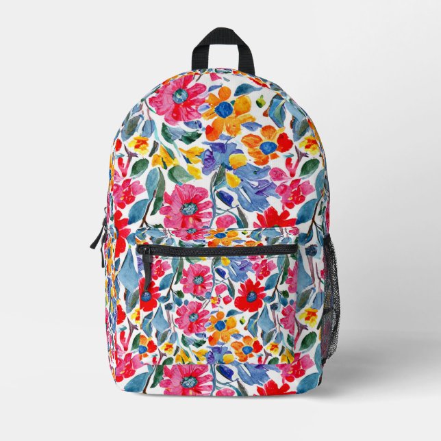 Watercolour Floral Pattern background Printed Backpack (Front)