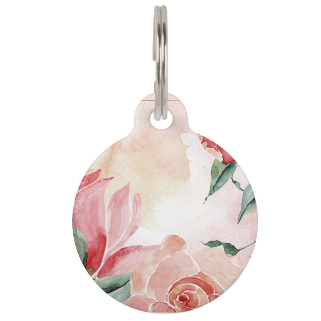 Watercolour floral pet ID tag (Front)