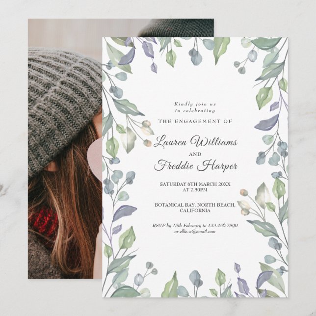 Watercolour Floral Photo Engagement Invitation (Front/Back)