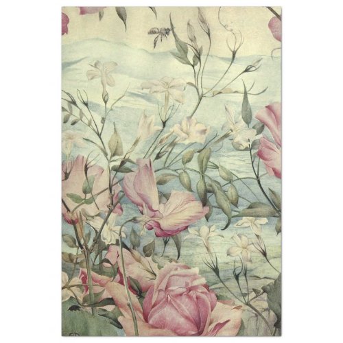 Watercolour Floral Pink  Blue Tissue Paper